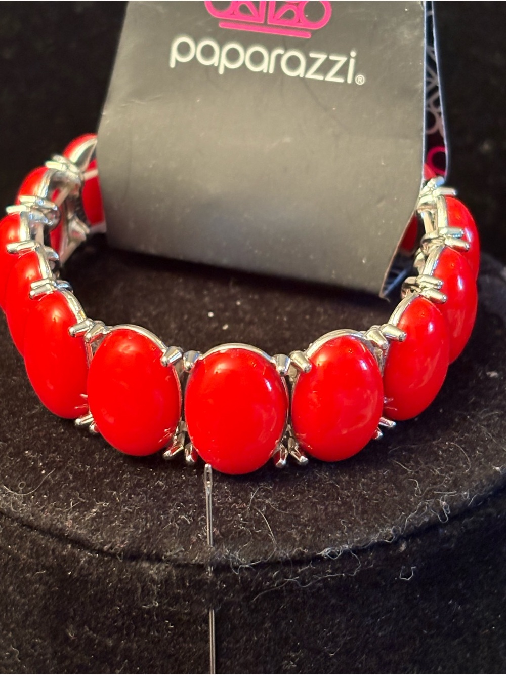Paparazzi Vibrant Red Oval Stretch Bracelet